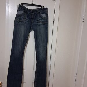 Hot Kiss Y2K Distressed Bootcut Jeans - Size 13 - Dark Wash Patchwork